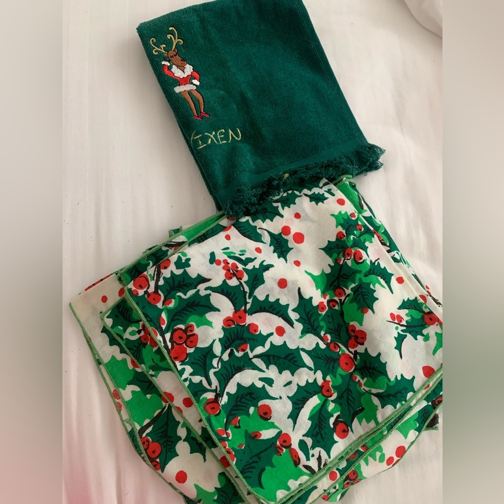 Vintage Christmas cloth napkins set+ Vixen cloth